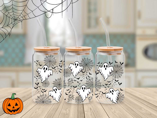 Ghosts & Spider Webs Edition - 16oz Frosted Glass Can